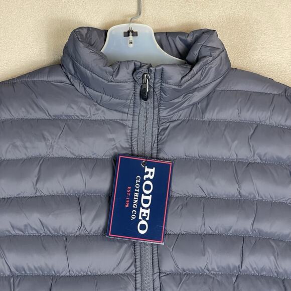 Rodeo Clothing Co Vest Mens M Dark Gray Puffer Quilted Full Zip Mock Neck Jacket - Picture 2 of 11